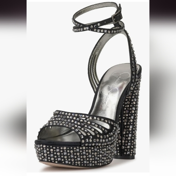 Jessica Simpson Iralin Black Rhinestone crystal Platform Heels size 10 brand new - Picture 10 of 11